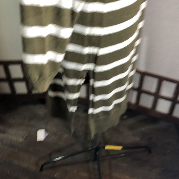 Talbots Women's Small Cardigan Olive/ White Stripe L/S Open Knit Linen NWOT - Picture 5 of 13